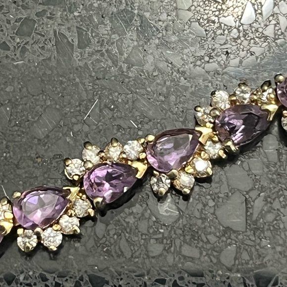 Suzanne Somers vintage real amethyst pear cut cz tennis line bracelet gold HSN - Picture 3 of 4